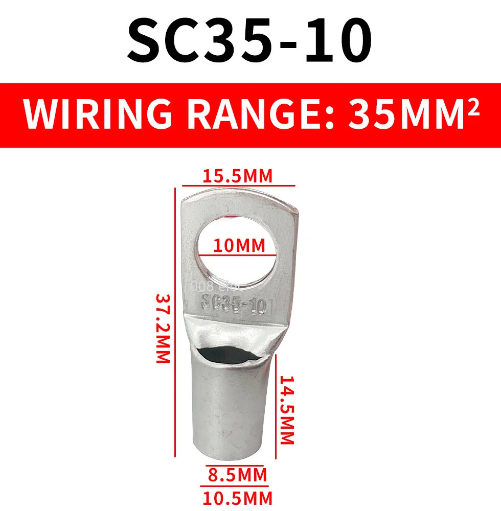 5PCS SC35-10 Tined copper connecting terminal SC35-10 (DTGA) bolt hole cable lugs battery terminals 35mm square wire