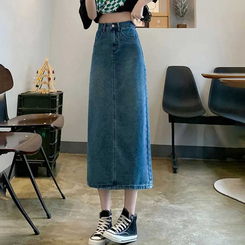 

Spring Women's Clothing Medium and Long Skirt High Waist and Thin A-shaped Skirt 2026 New Denim Split Skirt