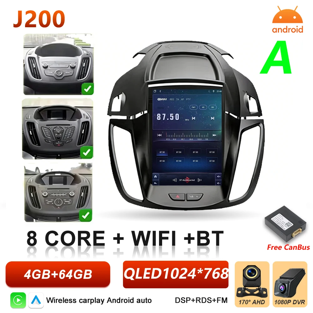 Android 16 autoradio voor Ford C-MAX Kuga 2 Escape 3 2012-2019 multimediaspeler draadloze Carplay BT Auto 5G stereo DSP RSD
