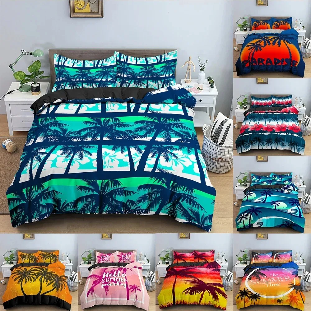 

Tropical Trees Duvet Cover Set Coconut Tree Pattern Comforter Cover Bedding Set Quilt Cover With Pillowcase King Size Bedclothes