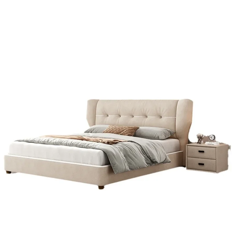 

Fabric modern simple cream style, large and small apartment master bedroom 1.8 meters double bed, matte cloth wedding bed