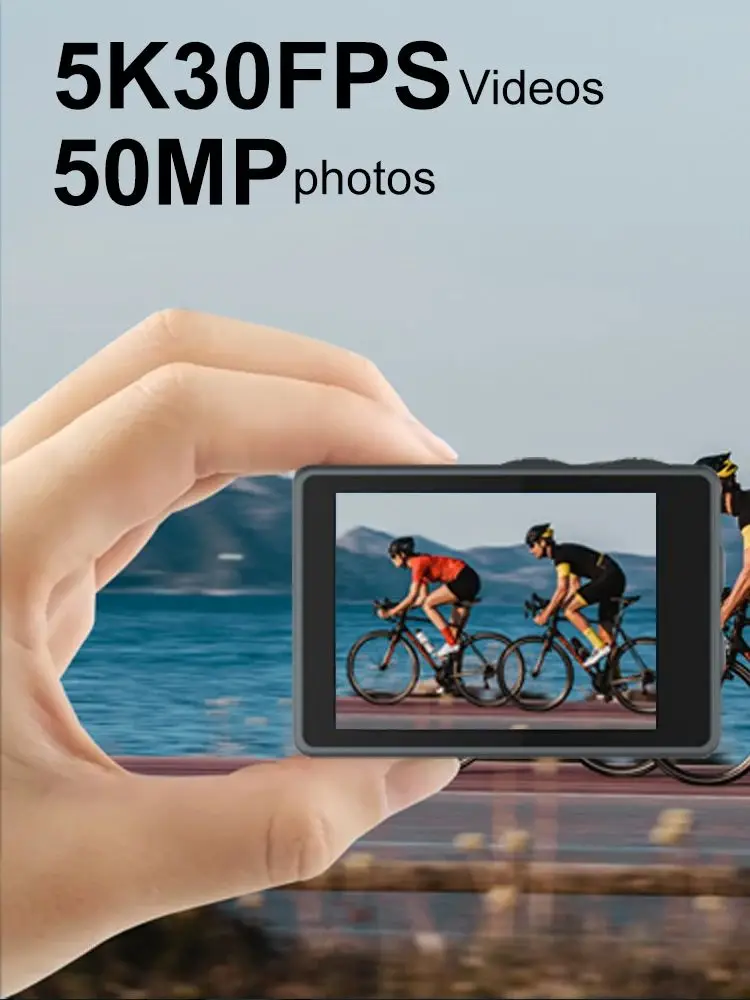 Câmera de ação 5K 4K60FPS Dual IPS Touch LCD DVR EIS 170 °   Câmera esportiva com zoom 5X à prova