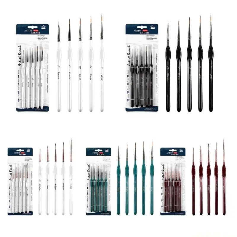 5Pieces Art Detail Brushes with Multiple Colors for Outlining and Shading Work