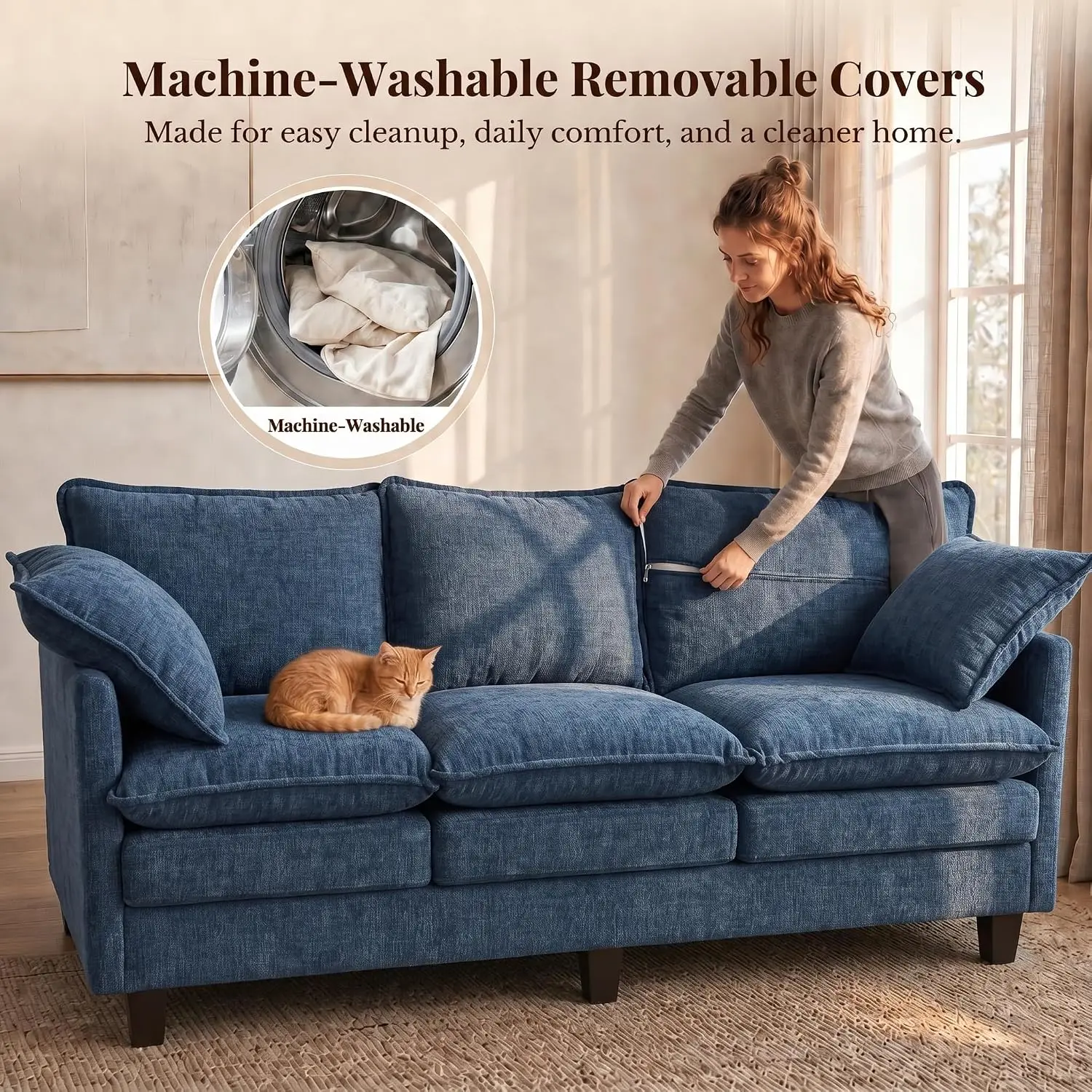 69” Small Sofa, Cloud 3-Seat Love Seat, Small Couch for Living Room