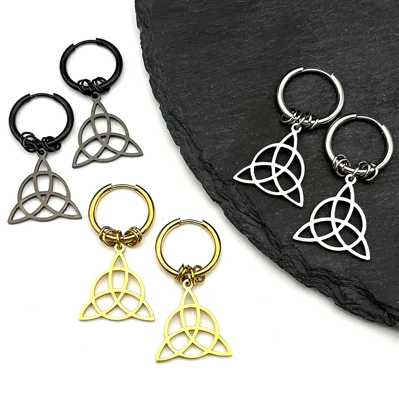 

Lucky Celtic Knot Drop Earrings for Women Men Stainless Steel Witch Irish Symbol Protection Hoop Earring Amulet Jewelry Gift