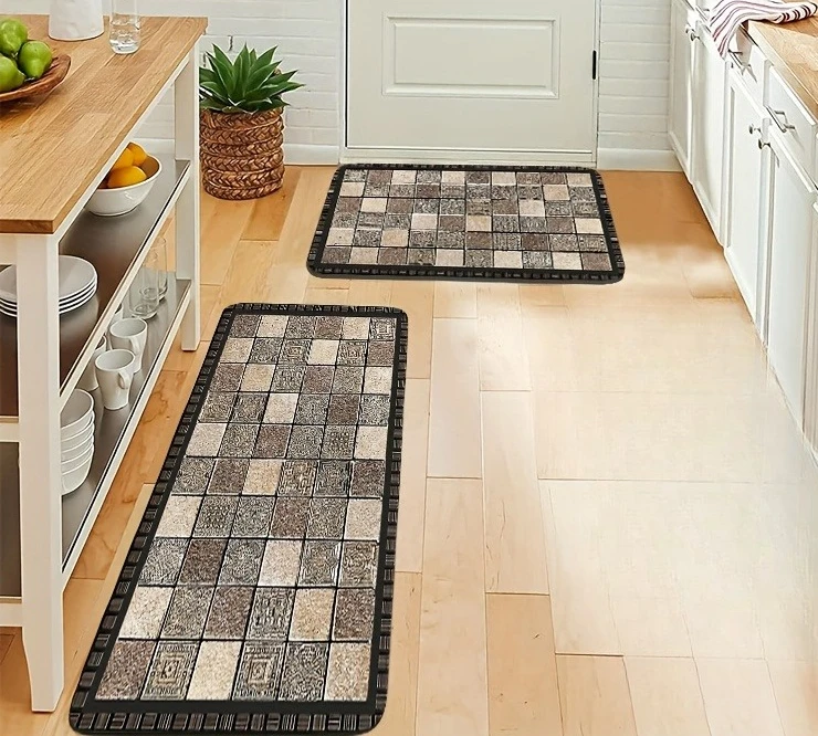 Floor Tile Printing Kitchen Carpet L-shaped Kitchen Runner Rug American Country Living Room Bedroom Entrance Decorative Door Mat