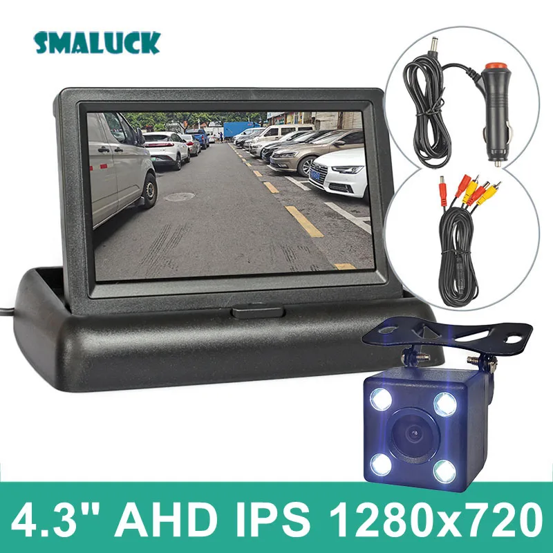 SMALUCK 4.3inch AHD IPS Screen Foldable Rear View Car Monitor IP68 Waterproof AHD LED Night Vision Backup Bus Truck Car Camera