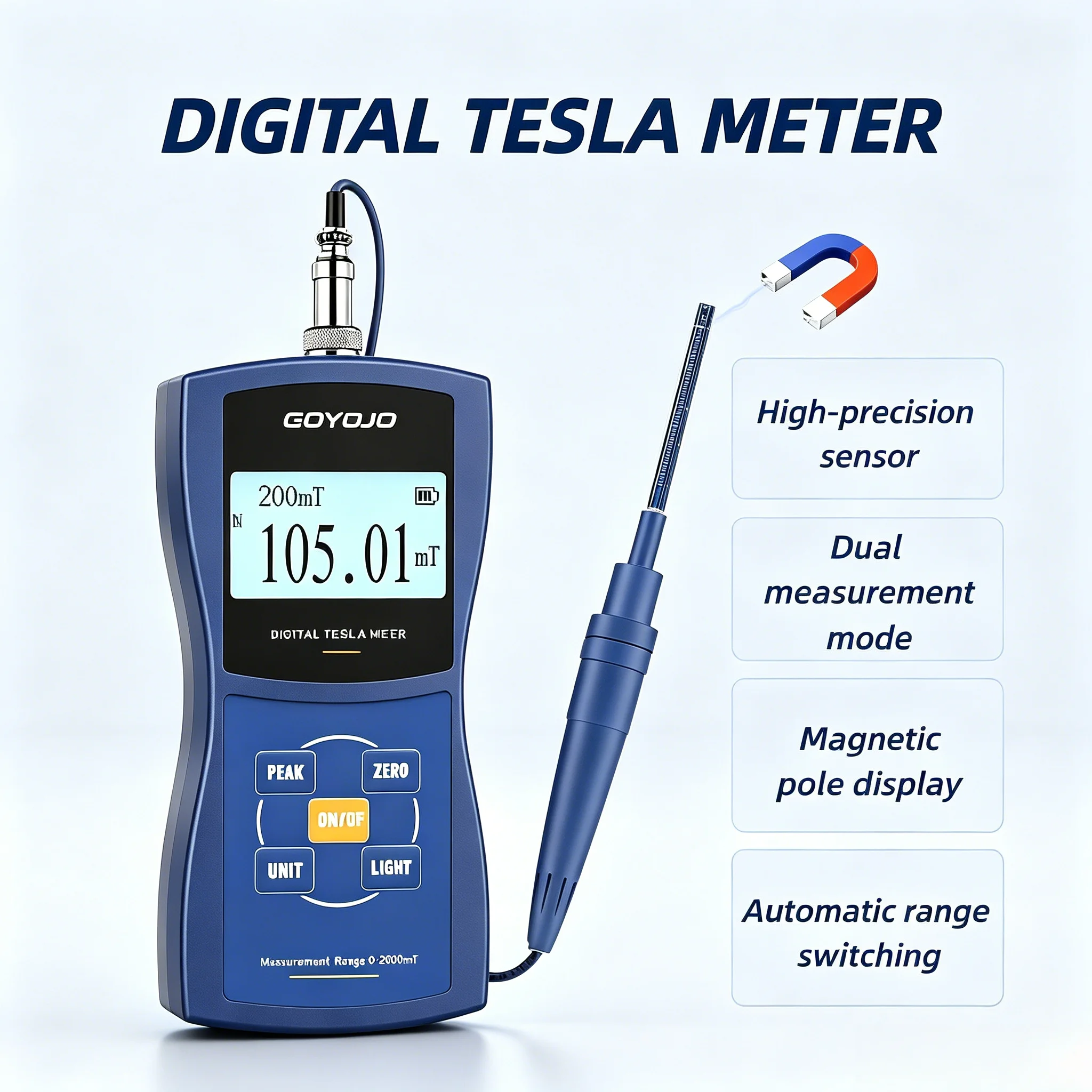 Digital Tesla Gauss Meter For Magnetic Industrial Testing 1%, 2% And 5% Precision Levels Magnetic Flux Measuring Device