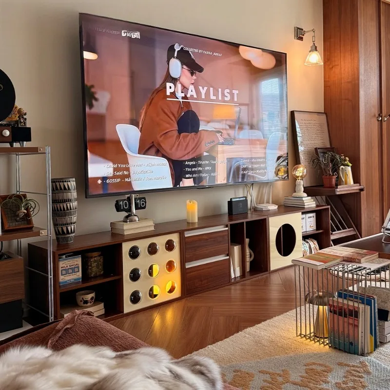 Medieval retro TV cabinet small apartment living room storage storage module cabinet storage combination cabinet