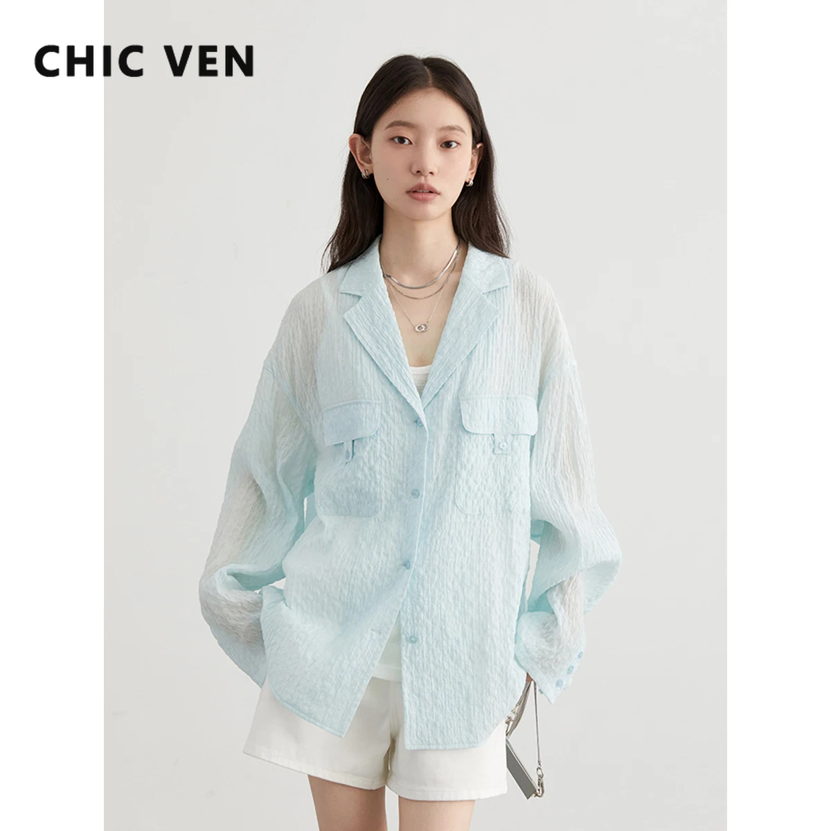 CHIC VEN Women Shirts Casual Loose Soild Texture Long Selvee Tops Fashion Thin Blouses Korean Female Clothing Autumn New 2024