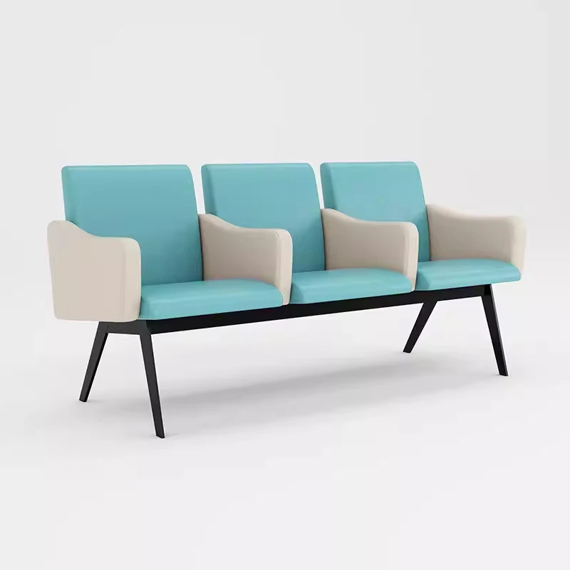 Commercial Hospital Furniture Settled Sponge PU Cover Iron Feet Hospital Waiting Room Bench Chairs