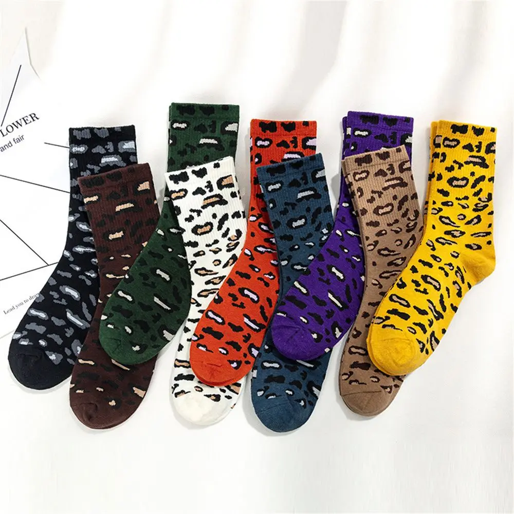 1 Pair Women Socks Korean Style Sexy Leopard Print Cotton Socks Harajuku Vintage Streetwear Casual Female Kawaii Cute Crew Socks