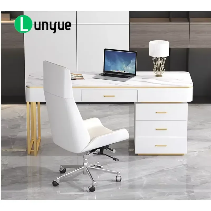Light Luxury White Simple Home Desk Modern Marble Writing Table for Office Medical Beauty Reception Consultation