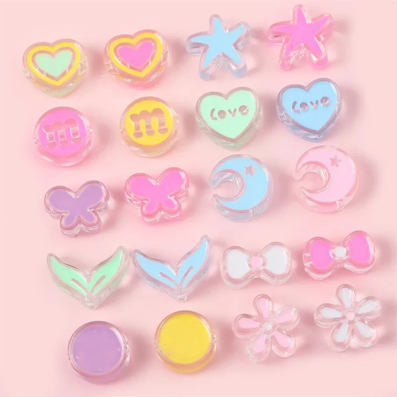 4-10pcs Mixed Color Enamel Acrylic Beads Flower Butterfly Hear Star Crown Charm Pendant for Necklace Bracelet Jewelry Making