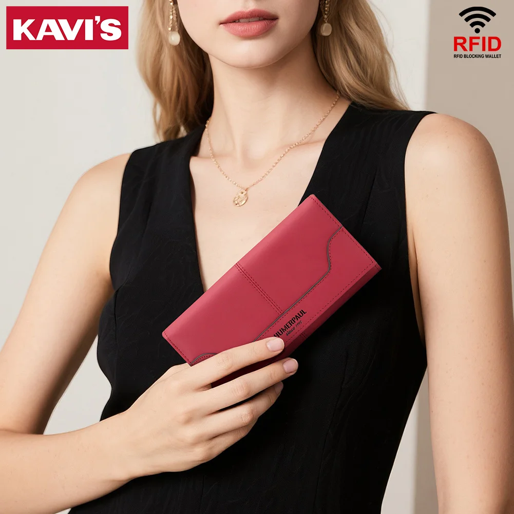 Cartera de moda Para Mujer, Carteras largas de cuero genuino Para Mujer, bolso de mano de diseño lujoso con ranuras para tarjetas RFID y monedero ﻿