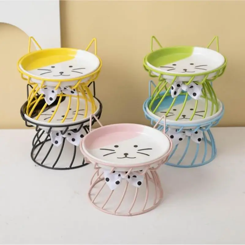 Ceramic Raised Pet Bowl Food Water Bowls And Rack For Cats Dogs Outdoor Feeding Drinking Accessories Doggie Cat Stand Bowl