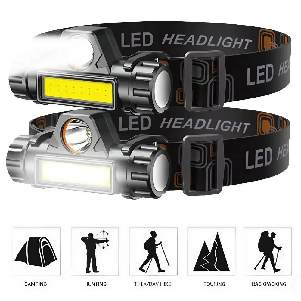 Outdoor Portable mini Powerful LED Headlamp XPE+COB USB Rechargeable Headlight Built-in Battery Waterproof Head Torch Head Lamp