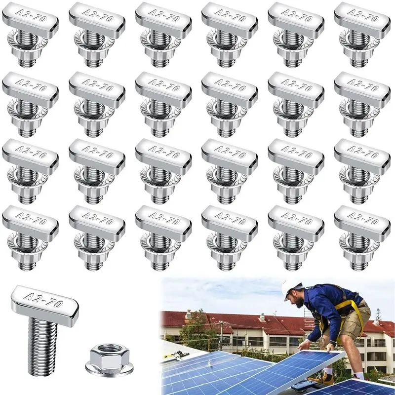 ABYN-For Greenhouse Solar Mounting Rails Hammer Head Screws M8 X 30 Mm, Stainless Steel Screws And Flange Nuts M8 Photovoltaic