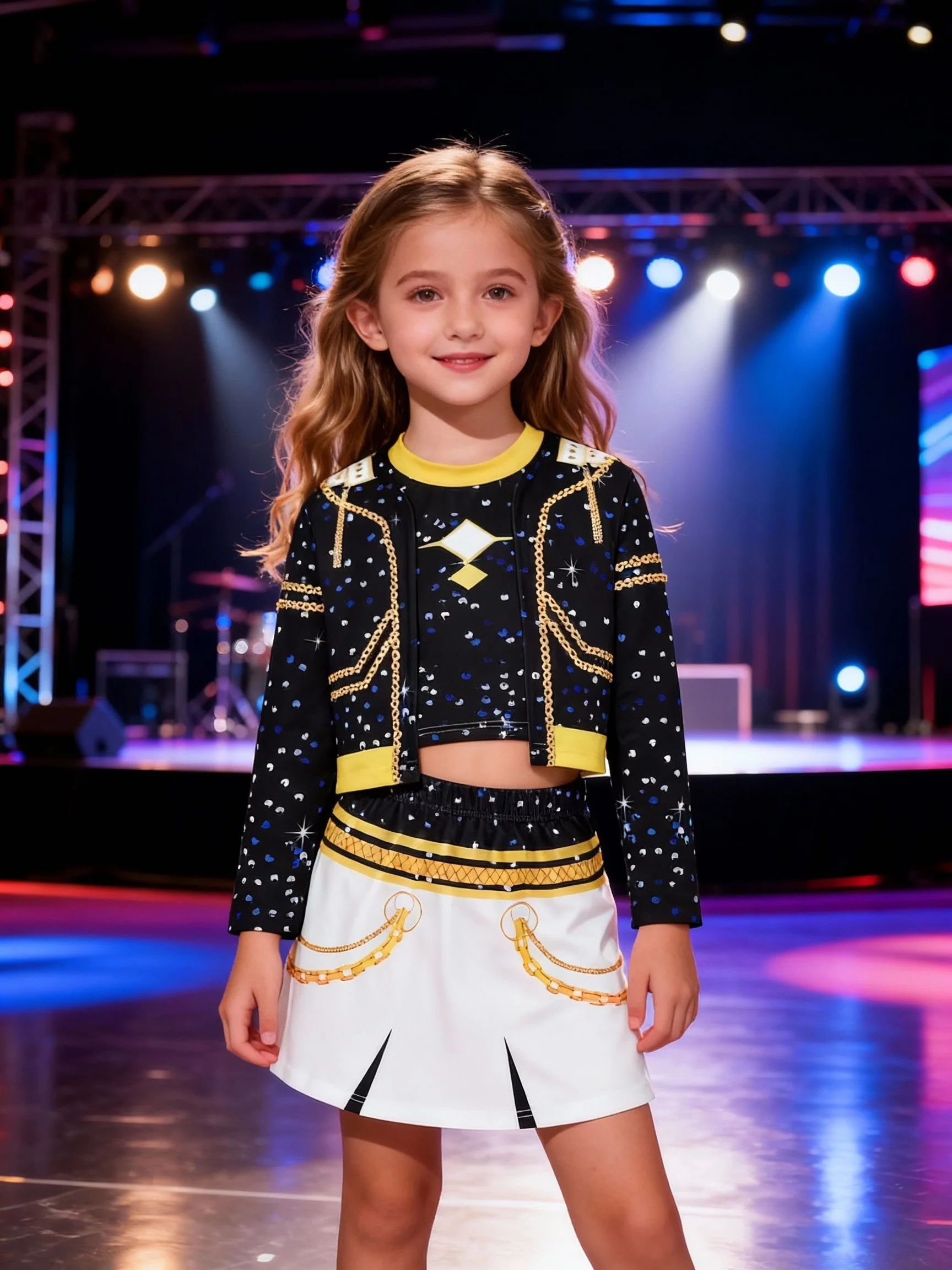 Girls' Summer Casual Outfit: Fashionable Printed Short Top + Tank Top + Short Skirt 3-Piece Set with Moon Print, Stylish and Versatile, Suitable for Girls Aged 4-12, for Home, Casual Outings, and School Performances