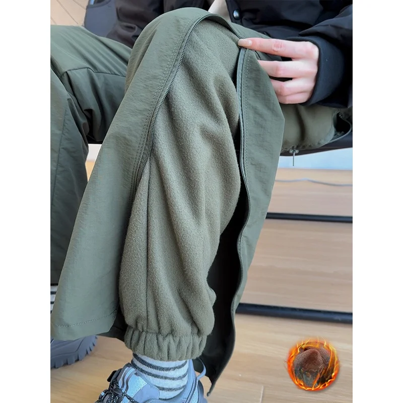 Men's Three-in-One Fleece Lined Soft  Ski Pants Winter Outdoor Windproof Waterproof Cold Resistant Casual Straight Leg T...