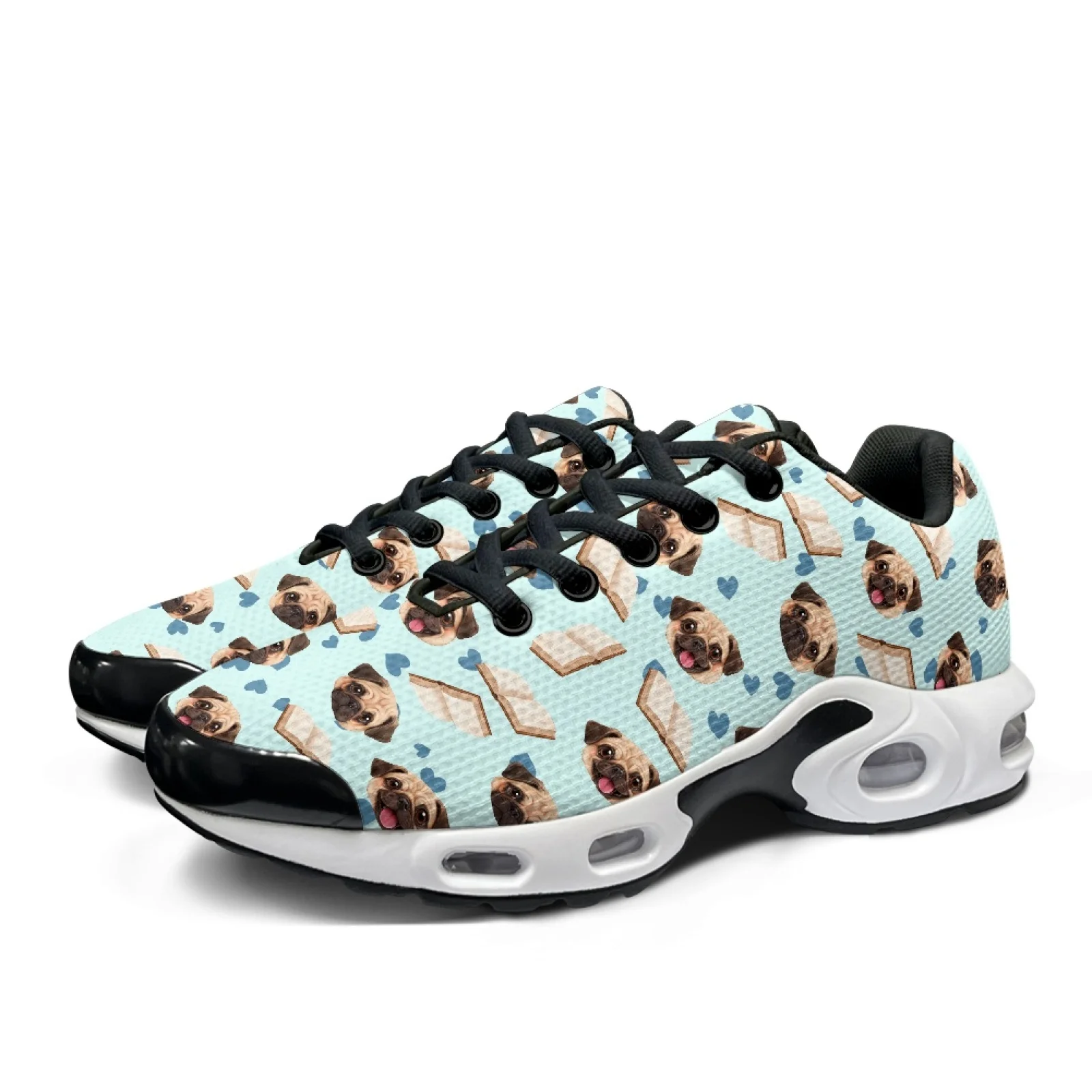 PENSTROLL Mesh Lightweight Daily Casual Shoes Modern Fashion Sneakers for Men Tennis Pug Reading Pattern