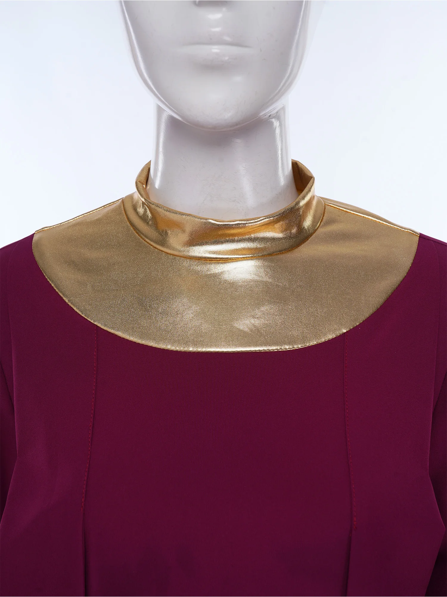 

Womens Church Choir Robe Mock Neck Flared Sleeve with Cross Detail Metallic Shiny Gown for Pastor Judge Robe Halloween Party