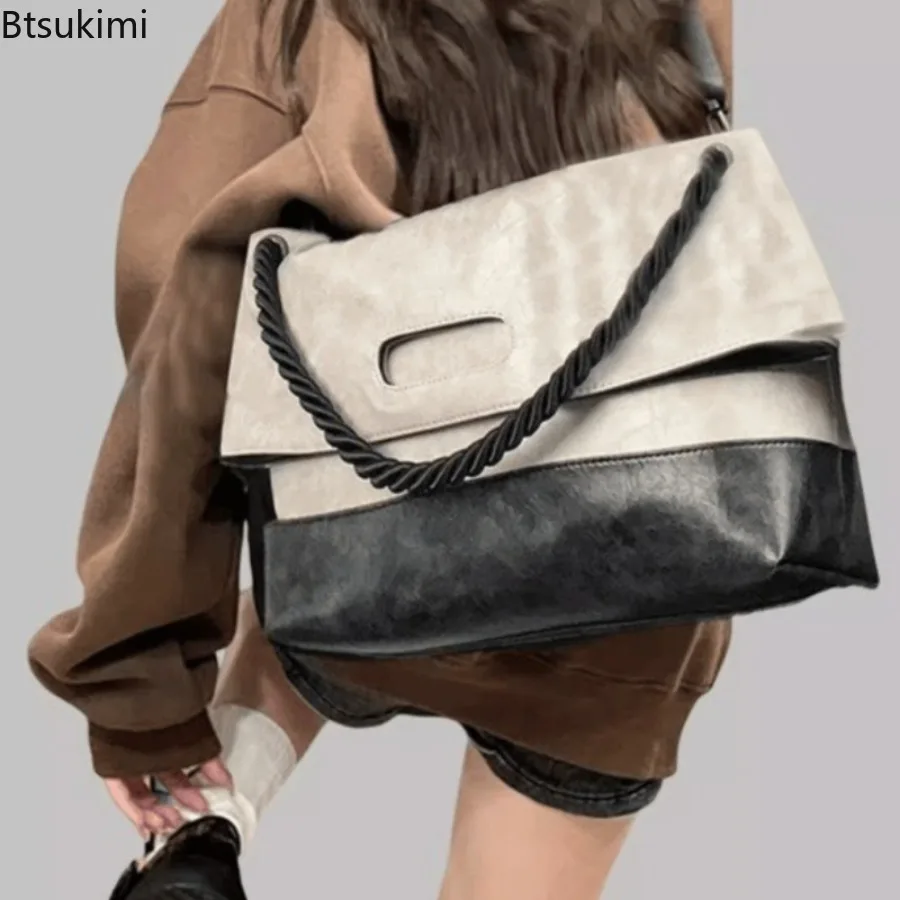 New Large Capacity Women Crossbody Bag Casual Leather Shoulder Bags Commuting Versatile Handbags Fashion Color Blocking Tote Bag