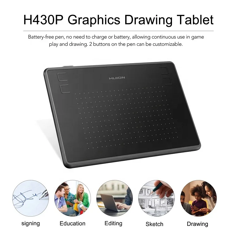 small size Inspiroy H430P portable huion digital design drawing USB graphic tablet with pen