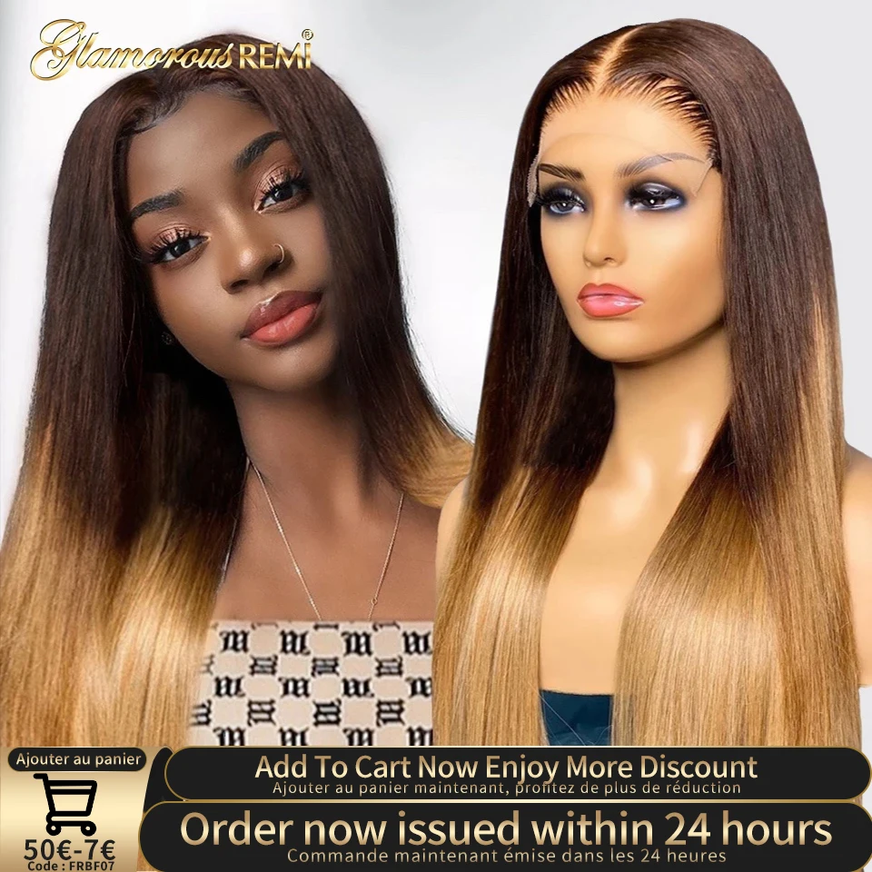 

Ombre Straight Human Hair Wig 2/27 Blonde Colored Straight Human Hair Lace Wigs For Women T Part Human Hair Wig Natural Hairline