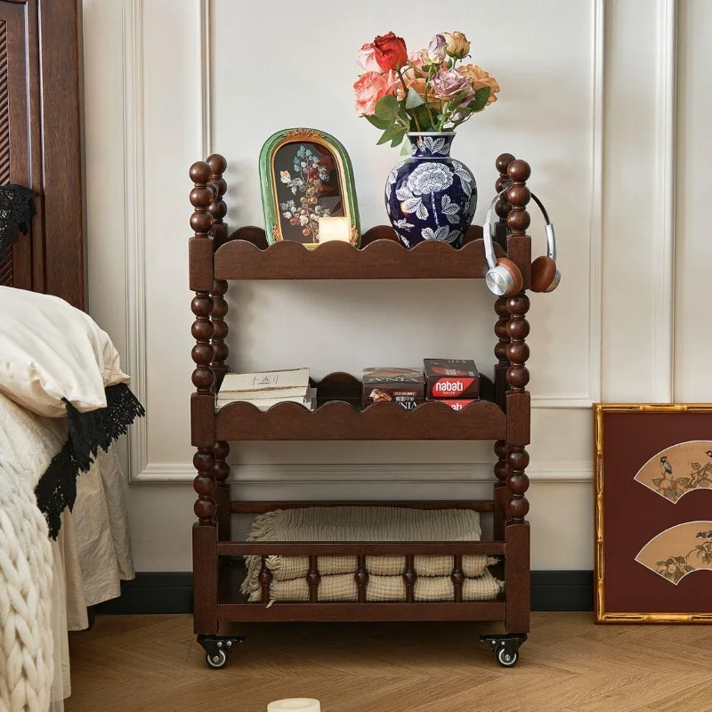 

French medieval style all solid wood trolley storage dining car living room retro home removable side few