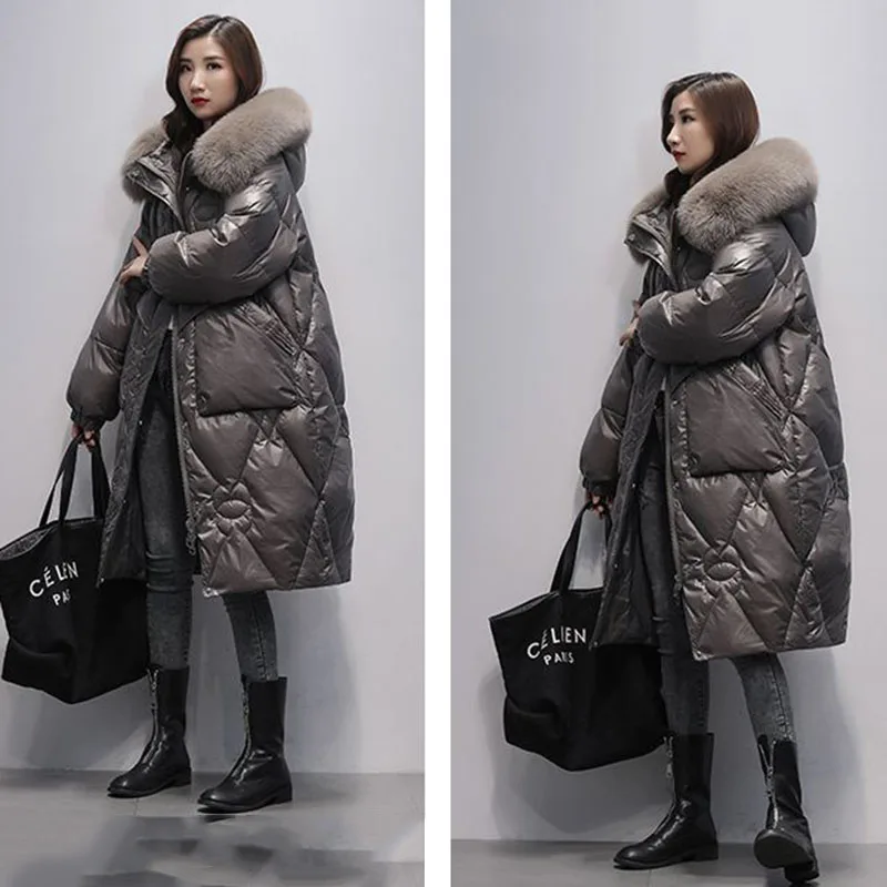 New Big Fur Collar Down Cotton Coat Women Winter Jacket Long Hooded Parker Overcoat Female Casual Quilted Jackets Maternity Wear