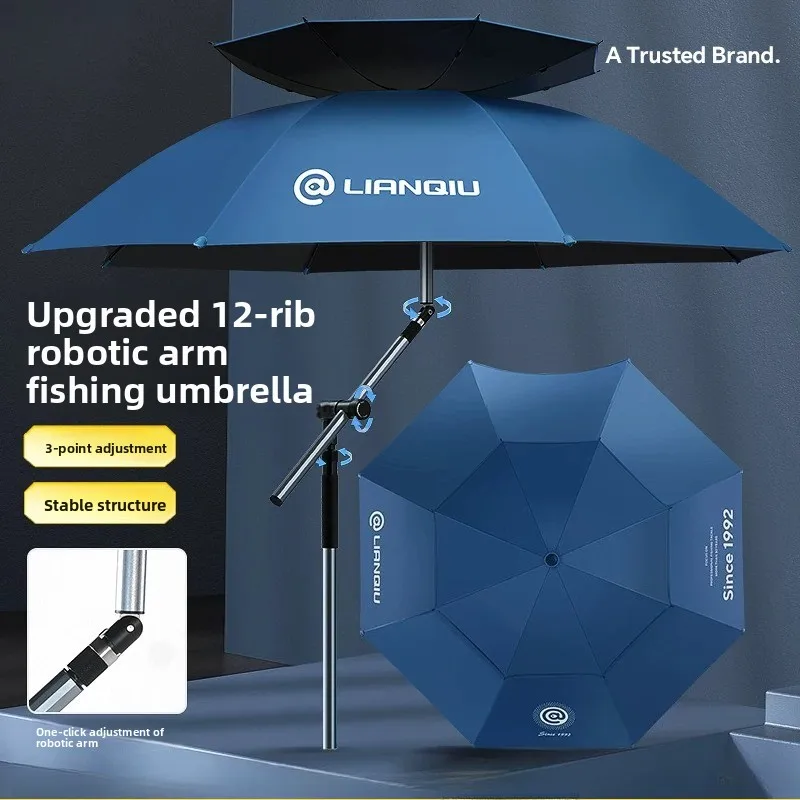 2026 New Fishing Umbrella for Camping Mechanical Arm Sun Rain Parasol with Walking Stick Windproof Canopy Portable Shelter