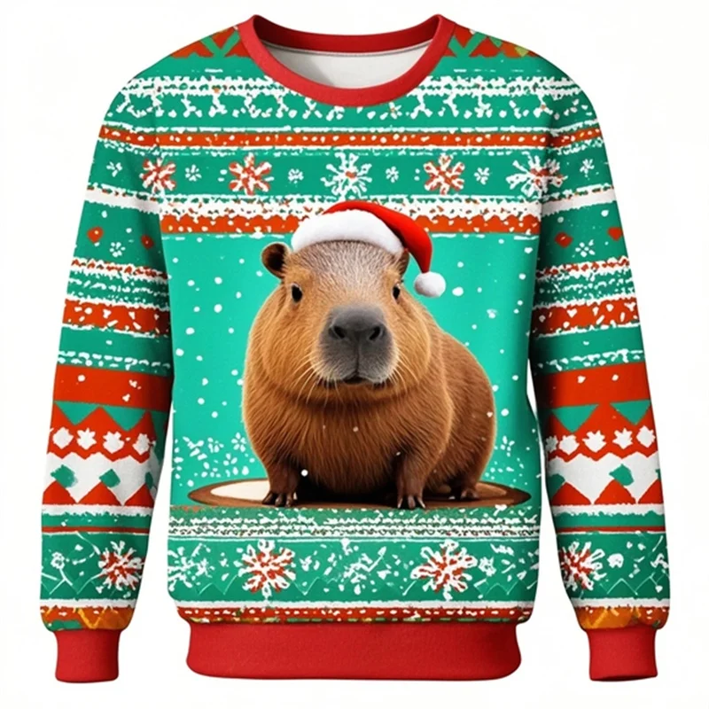 Capybara Graphic Christmas Sweatshirts For Men Women Kid Fashion O Neck Long Sleeved Pullover Casual Sports Tracksuits Tops