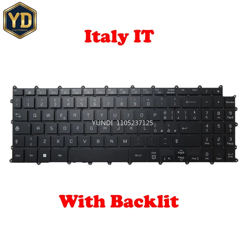 YD Backlit Keyboard For LG 15Z90P 15ZD90P 15Z90Q 15ZD90Q 15ZD90QC 15Z95P 16Z90P 16ZD90P 16Z90PG 16Z90Q 16ZD90Q Italy IT No Frame