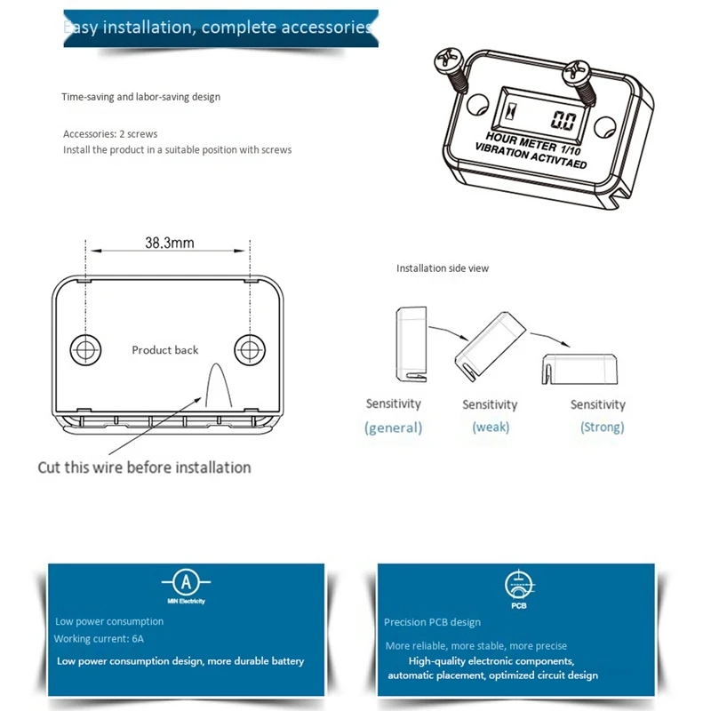 A80P-New Vibration Hour Meter With Battery Timer With Induction Portable Motorcycle Digital Meter Jet Ski Timer Accumulator