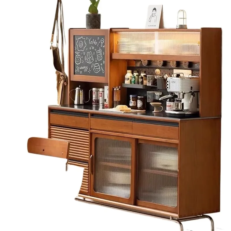 Nordic Solid Wood Dining Side Cabinet Retro High Tea Storage Locker Integrated Against Wall Japanese Wine Cabinet Kitchen