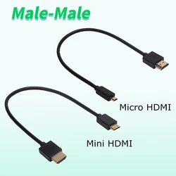 OD 4.0mm Super Soft Micro HDMI to HDMI to Mini HDMI Cable Ultra thin 4k@60hz Light-weight Portable short thin hdmi2.0