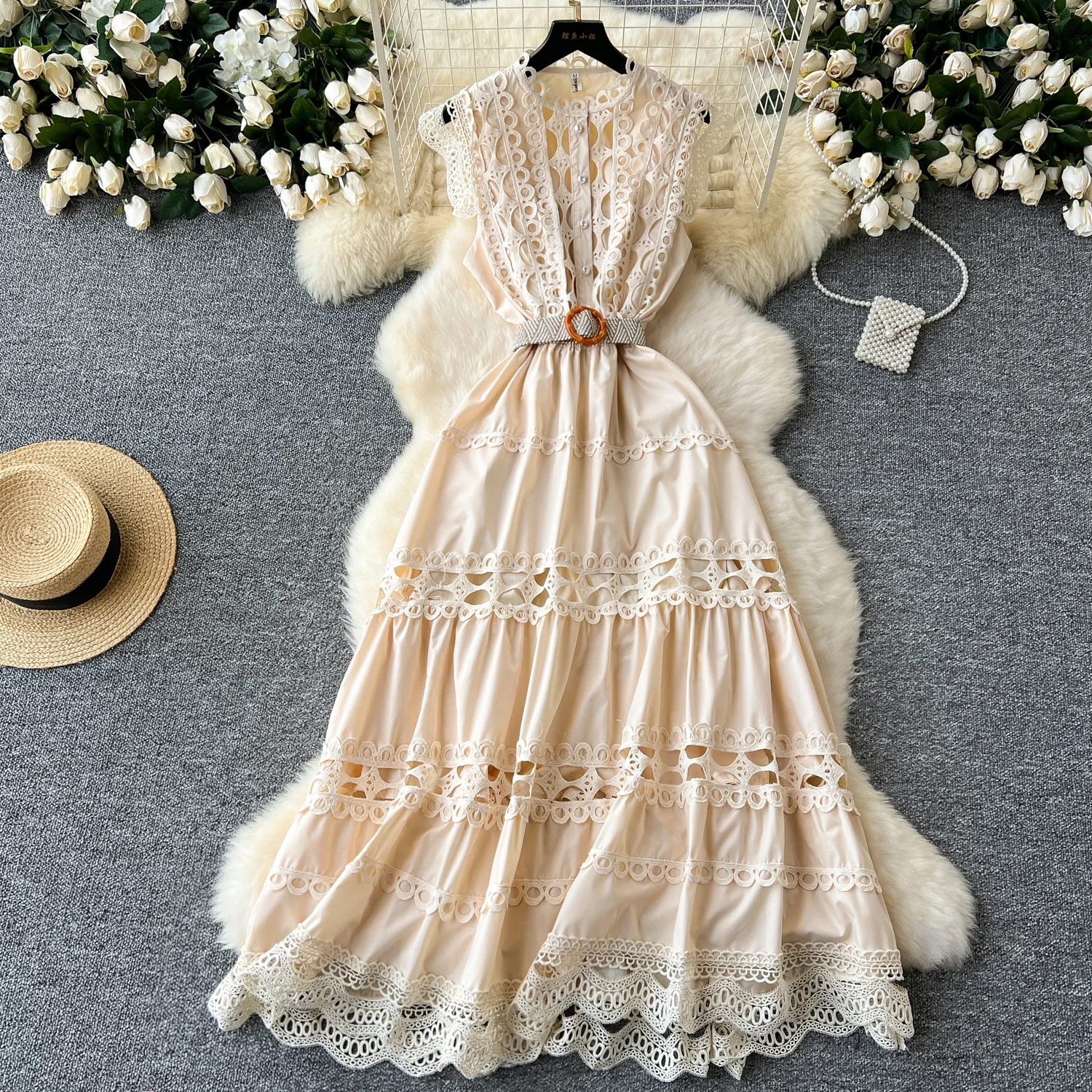 Sexy Chic cut out lace sleeve O-Neck Dress Elegant Fashion Party PATCHWORK Slim Summer A-line dresses