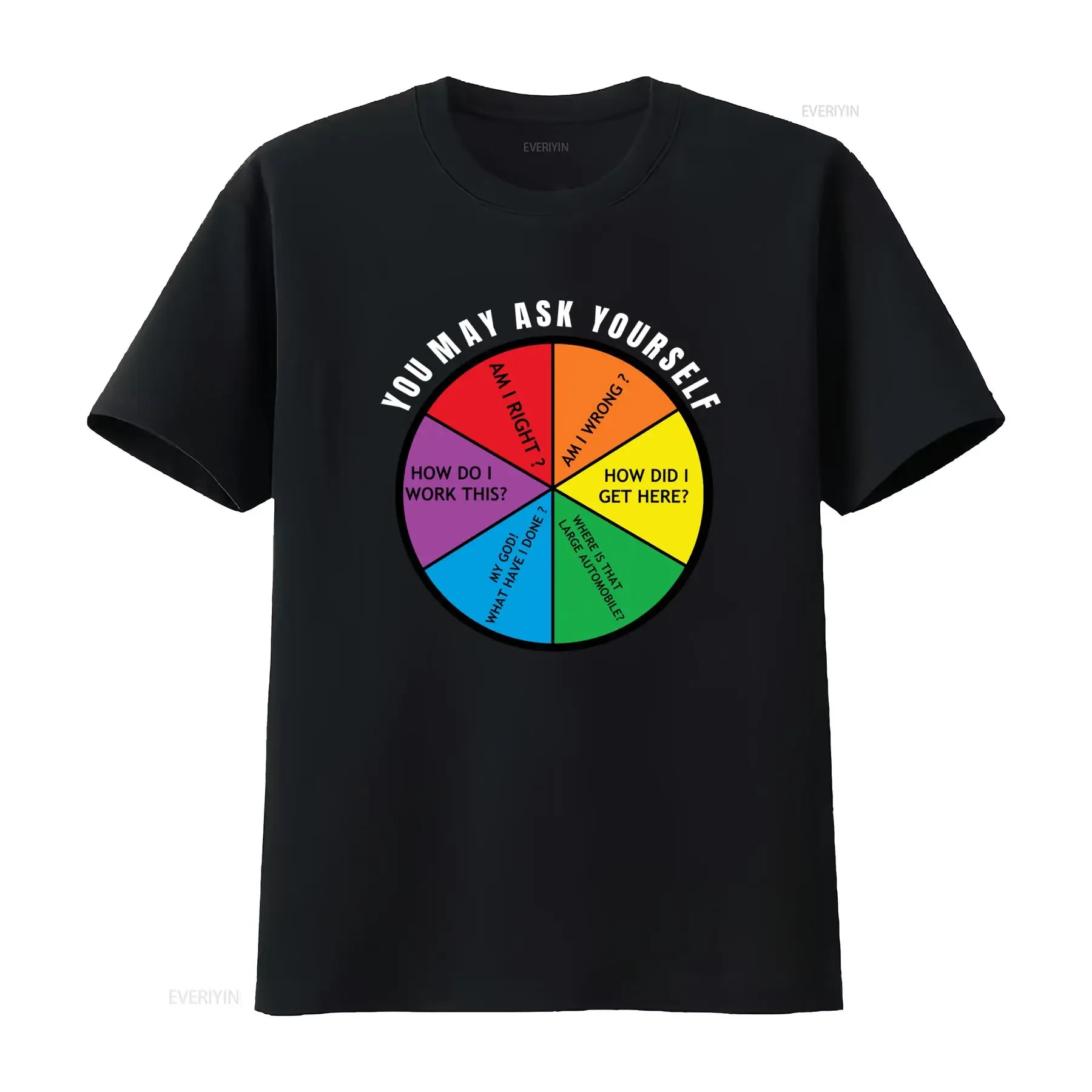 80s Retro Talking Heads Lyrics Pie Chart T Shirt Front Back Print You May Ask Yourself Design vintage Washed Versatile Casual