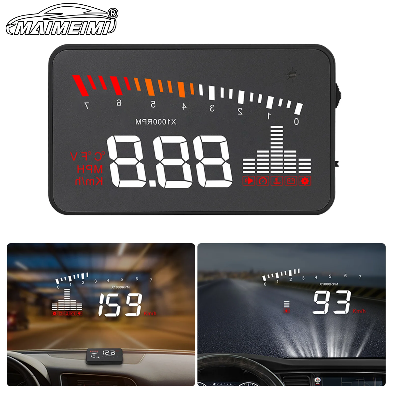 X5 OBD HUD Car OBD2 Head Up Display Digital Voltage Tachometer Speedometer Windshield Projector Display Water Temperature Gauge