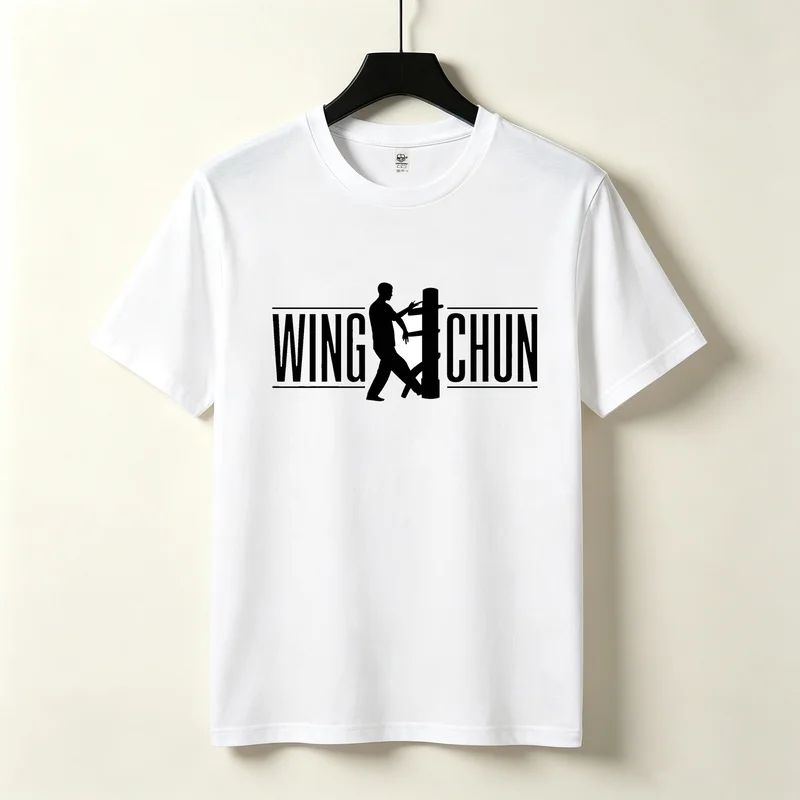 Wing Chun Fighter Silhouette Stance Typography Bold Minimalist Black White Modern Emblem Heavyweight Cotton Unisex T-Shirt
