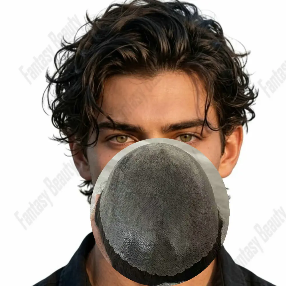 

Men's Human Hair Wig Natural Hairline Durable 0.1mm Injection Thin Skin Toupee Capillary Prosthesis Male Hair Replacement System