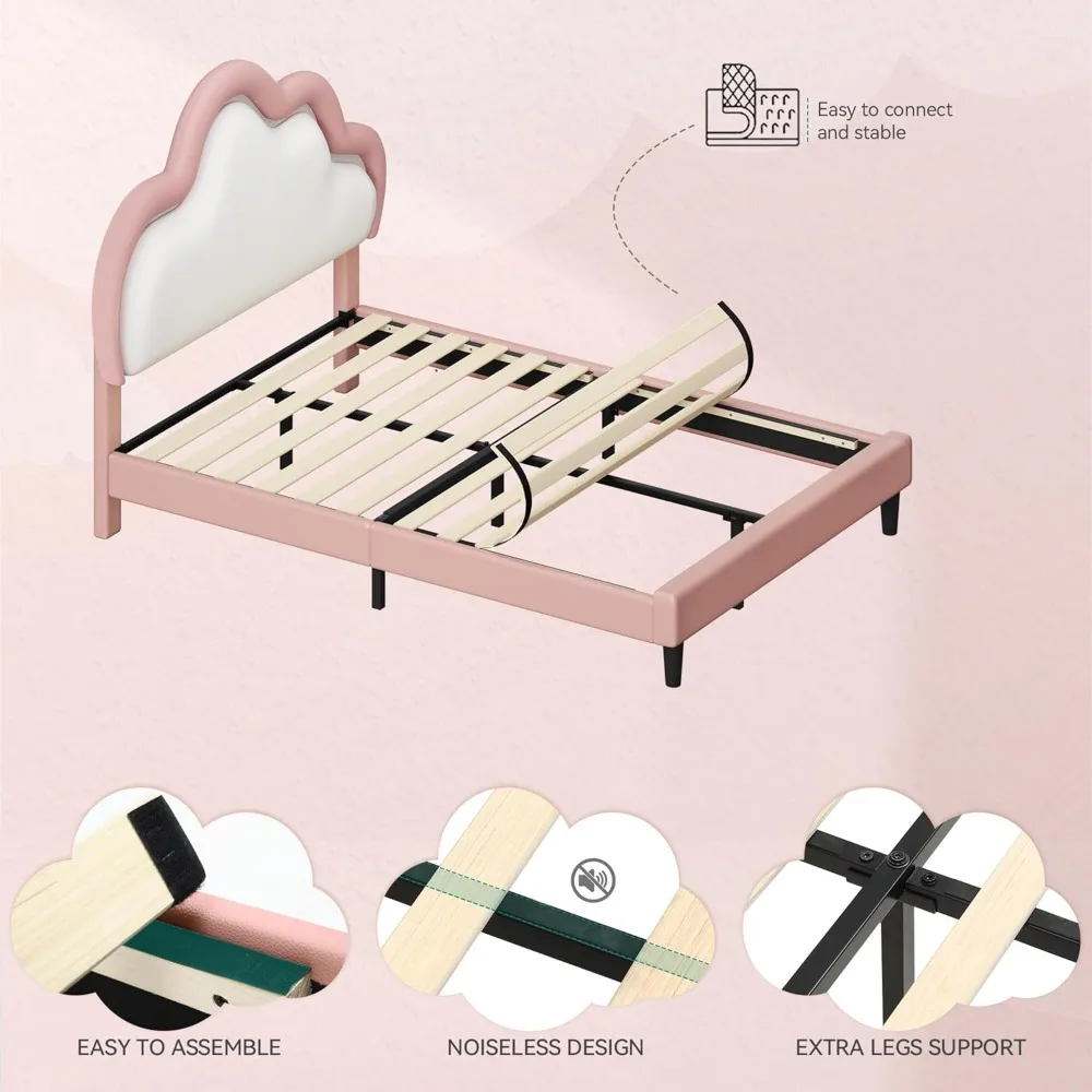 Lit rembourré intelligent LED Queen Size avec tête de lit Cloud réglable et base plateforme