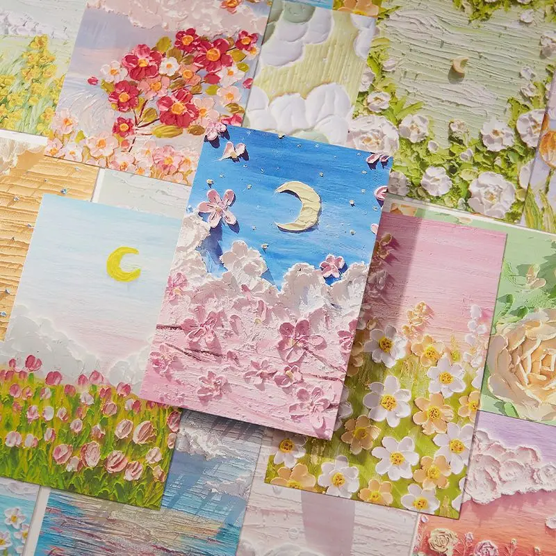Oil Painting Picture Postcard Ins Healing Birthday Greeting Card Message Postcard Letter Envelope DIY Decoration Cards 30pcs/set