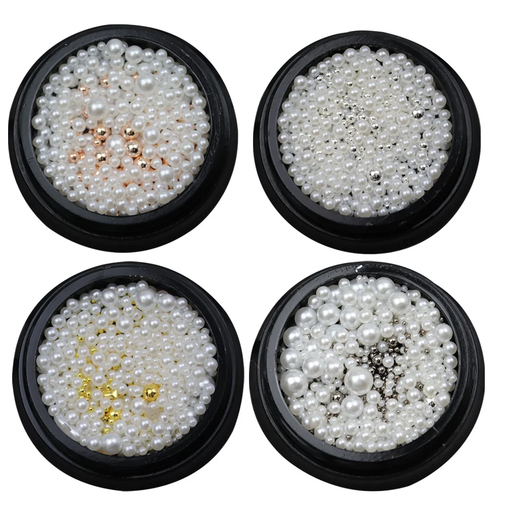 4 stuks Nail Art Kralen Parel Set DIY Decoraties Rose Goud Goud Zilver Zwart Multifunctionele Accessoires Nail Art Materiaal Kit