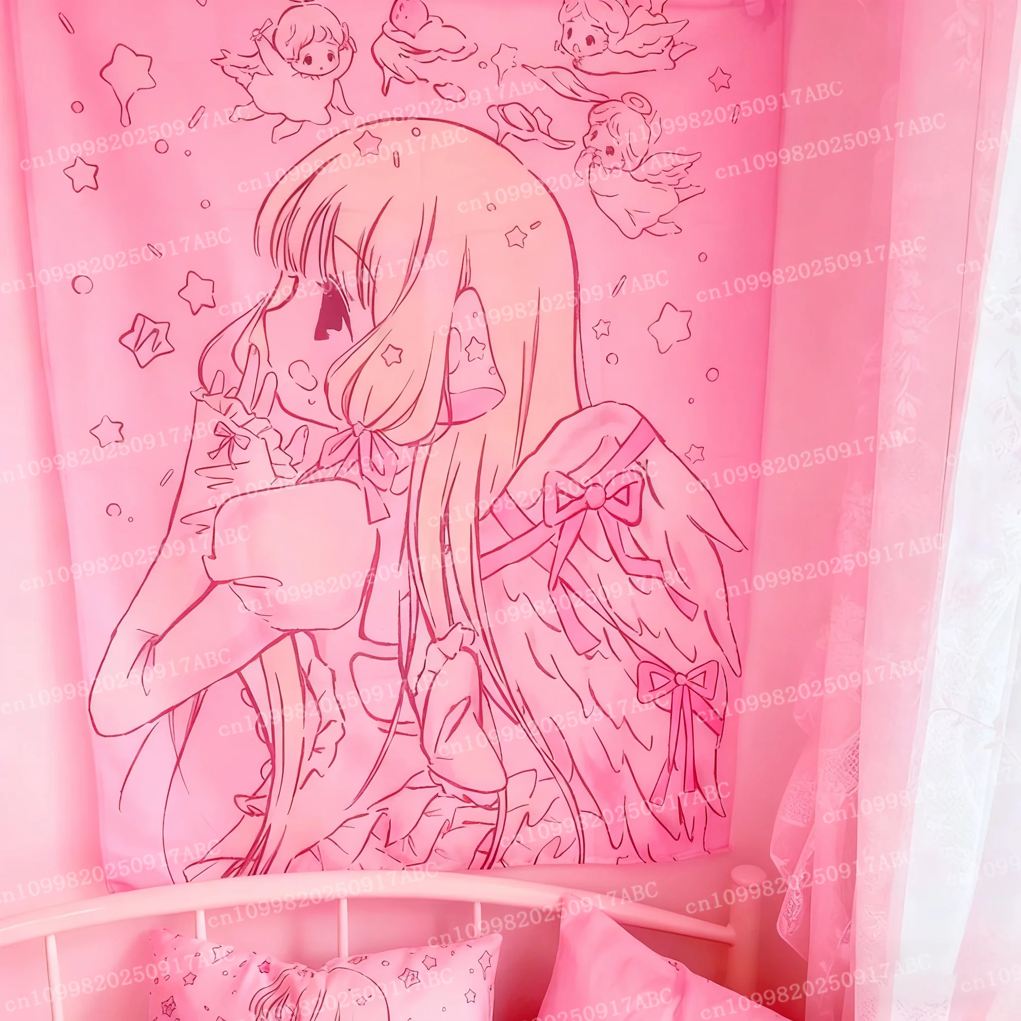 Kawaii ديكور المنزل الجدار الشنق نسيج أنيمي PinkGirl نسيج جدار غرفة نوم خلفية ديكور لطيف سيدة المفروشات نسيج المنزل #1