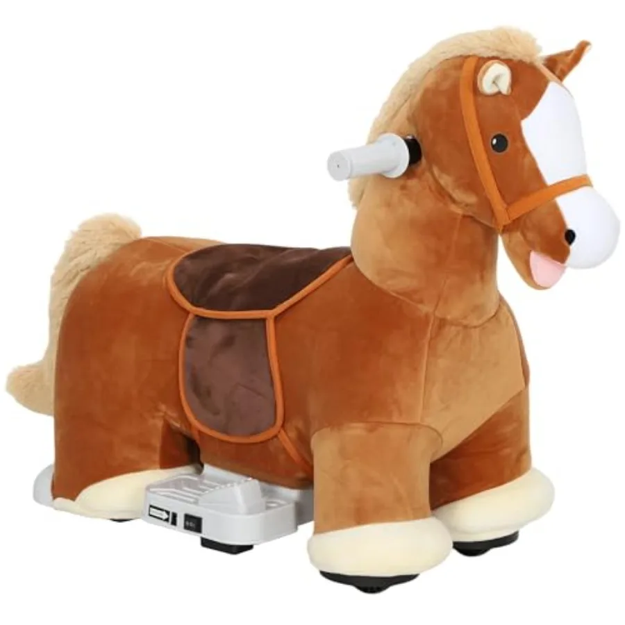 

6V Ride on Horse, Battery Powered Ride on Toy, Electric Kids Riding Horse with Music, Forward Function, Foot Pedal, Soft Touch,