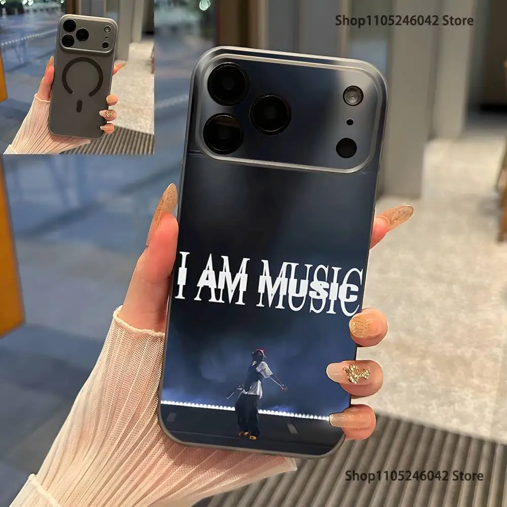 I AM MUSIC P-Playboi Carti Casing Ponsel Transparan Anti Benturan Warna Abu-abu Untuk iPhone 17,16,15,14,13,12,11,Pro,Max,Plus, Pengisian Daya Magnetik
