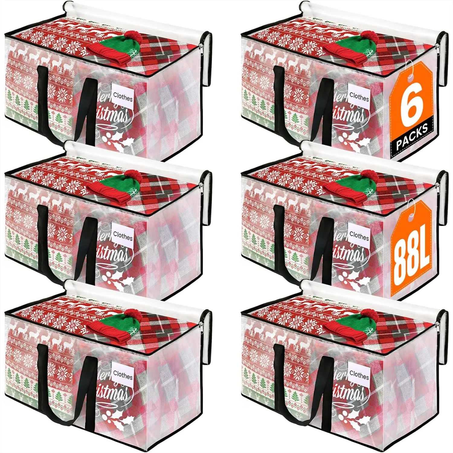 

Heavy Duty Clear Moving Bags with Reinforced Handle and Double Zipper, Large Storage Totes for Packing, 6 Packs