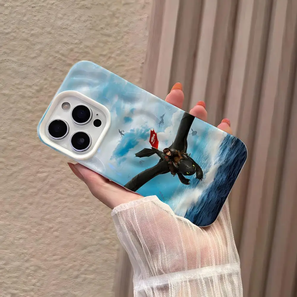 Capa de Celular Desenho Animado Como Treinar o Seu Dragão para iPhone 17 Pro Max 15 Pro 16 14 Plus 12 13 Mini 11 Pro com Textura de Meteorito